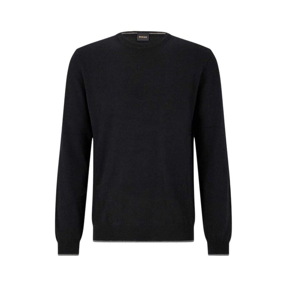 Boss Mens Plain Regular Long-Sleeved Sweater Top / Black